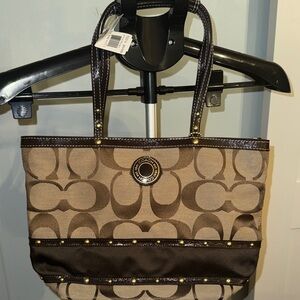 Coach Brown and Tan Signature Tote